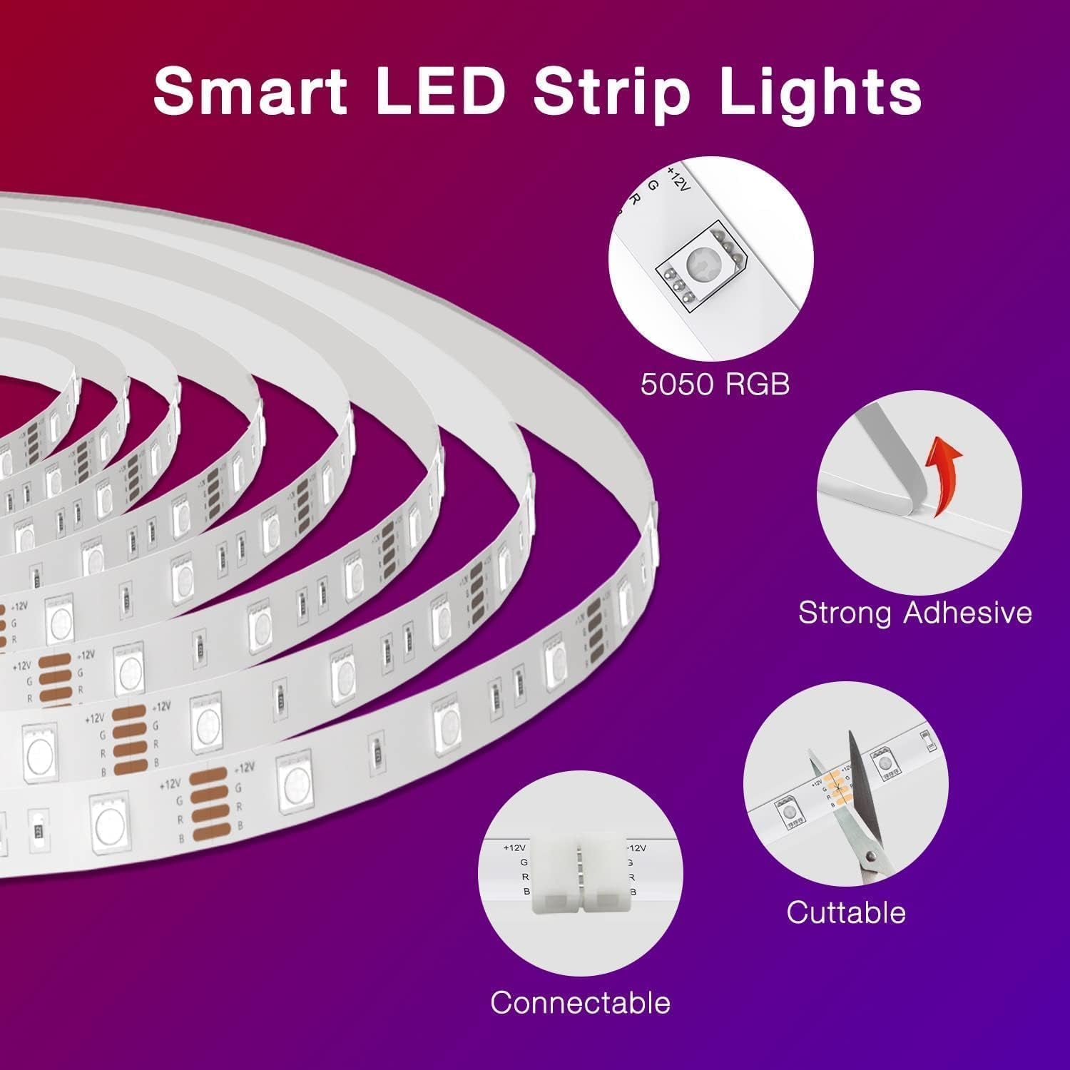 Illuminate Your Home with 50 FT Smart RGB LED Strip Lights - Voice Control with Alexa & Google Assistant, Music Sync for Ultimate Bedroom Vibes!