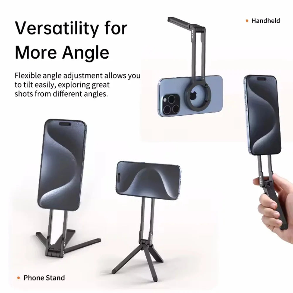 Ultimate Metal Phone Tripod: Magnetic Carabiner Mount for iPhone 16, 15, 14, 13 - Portable Dual-Sided Desk Holder