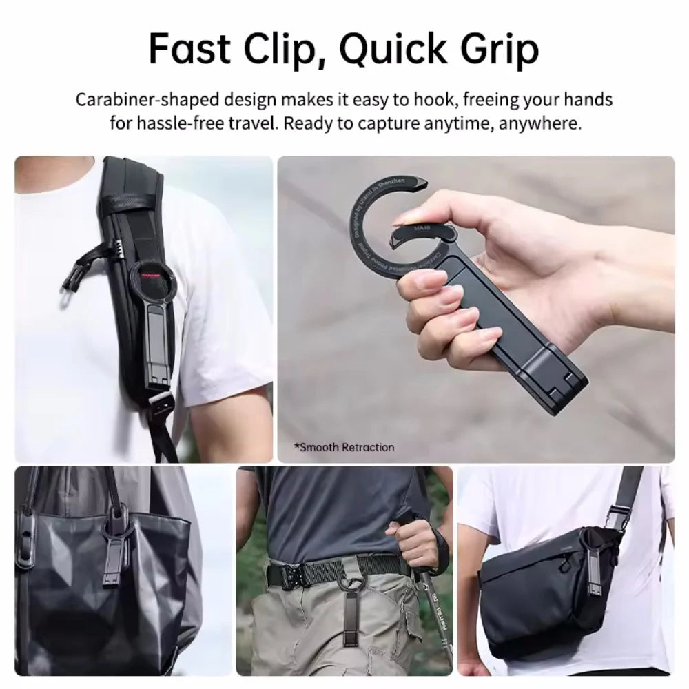 Ultimate Metal Phone Tripod: Magnetic Carabiner Mount for iPhone 16, 15, 14, 13 - Portable Dual-Sided Desk Holder