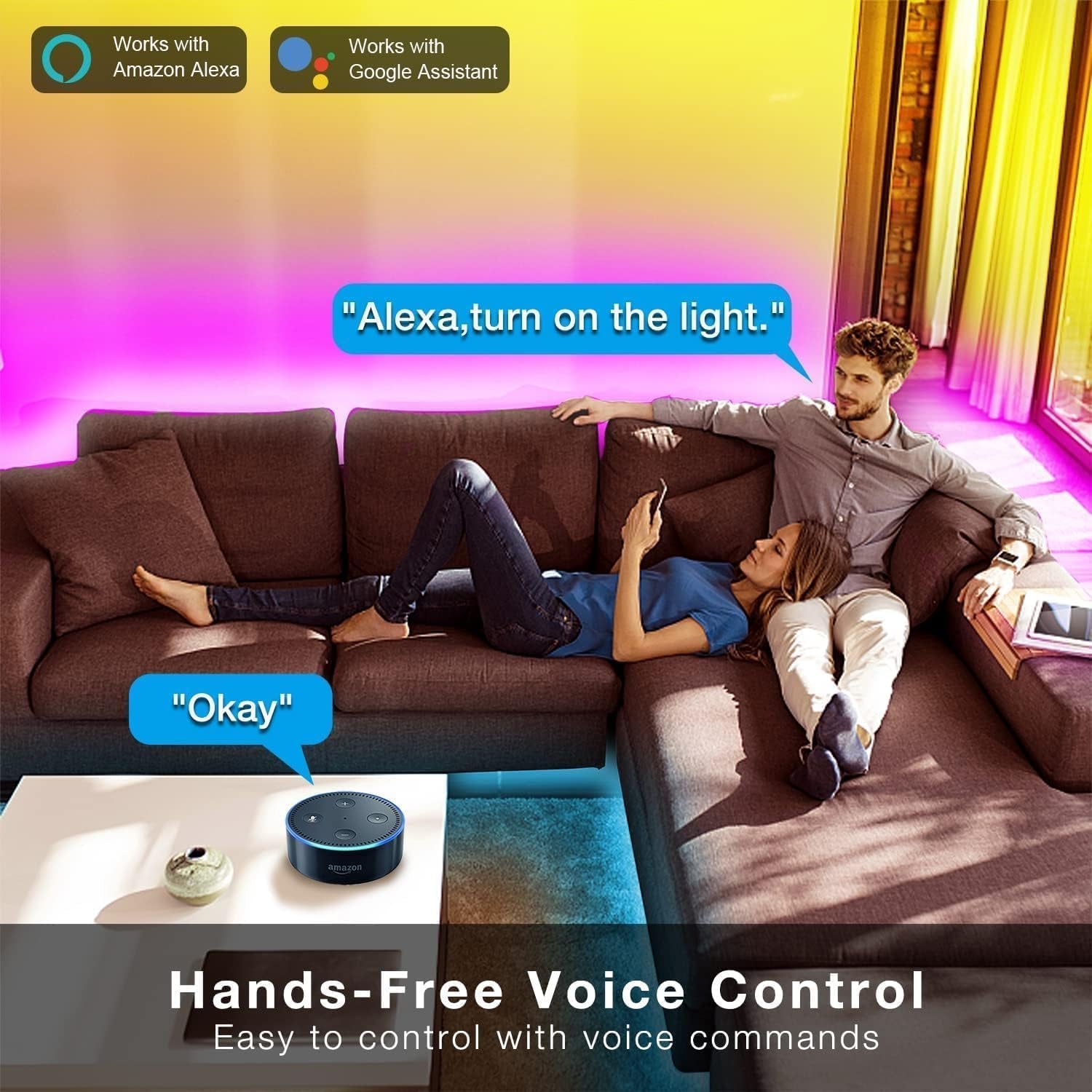 Illuminate Your Home with 50 FT Smart RGB LED Strip Lights - Voice Control with Alexa & Google Assistant, Music Sync for Ultimate Bedroom Vibes!