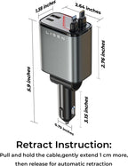 Retractable Car Charger, 69W USB C Car Accessories Adapter for Iphone 16 USB C Charger Fast Charging, Truck Accessories, Travel Essentials Gifts for Women Men, for Iphone 16 15 14 13 12 Pro Max