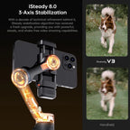 Isteady V3 Gimbal Stabilizer for Smartphone, Phone Gimbal with Magnetic AI Tracker, Built-In Extension Rod, Tripod, Fill Light, Phone Stabilizer for Video Recording, Youtube, White