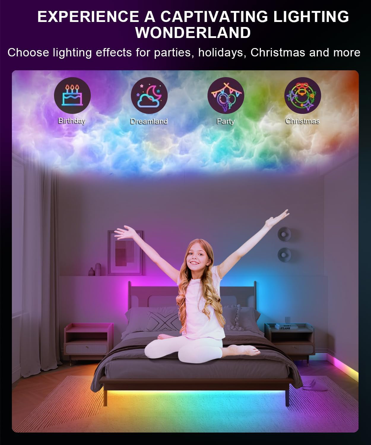 100Ft Smart LED Strip Lights - Color Changing, Music Sync, Bluetooth Control for Bedroom & Party Decor