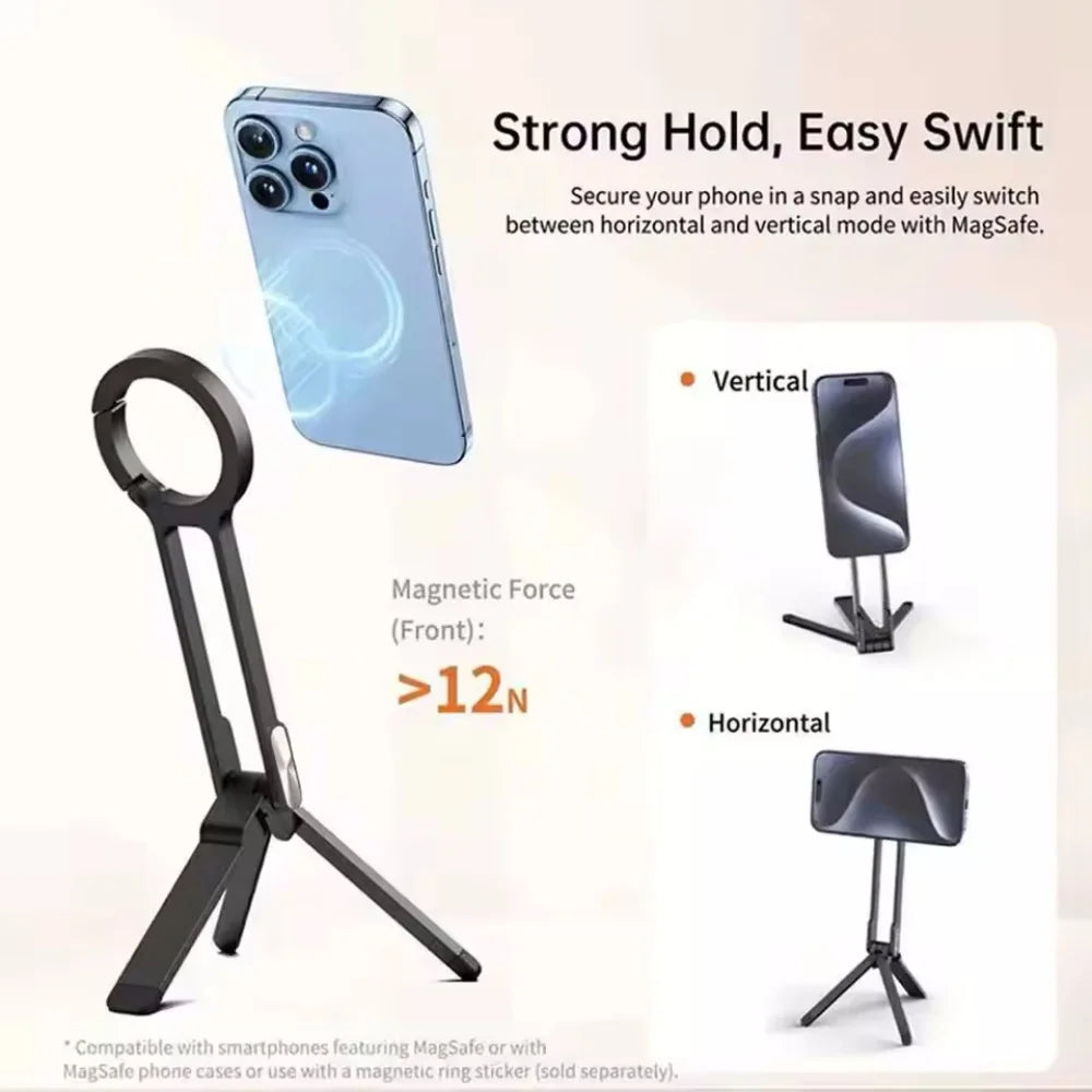 Ultimate Metal Phone Tripod: Magnetic Carabiner Mount for iPhone 16, 15, 14, 13 - Portable Dual-Sided Desk Holder