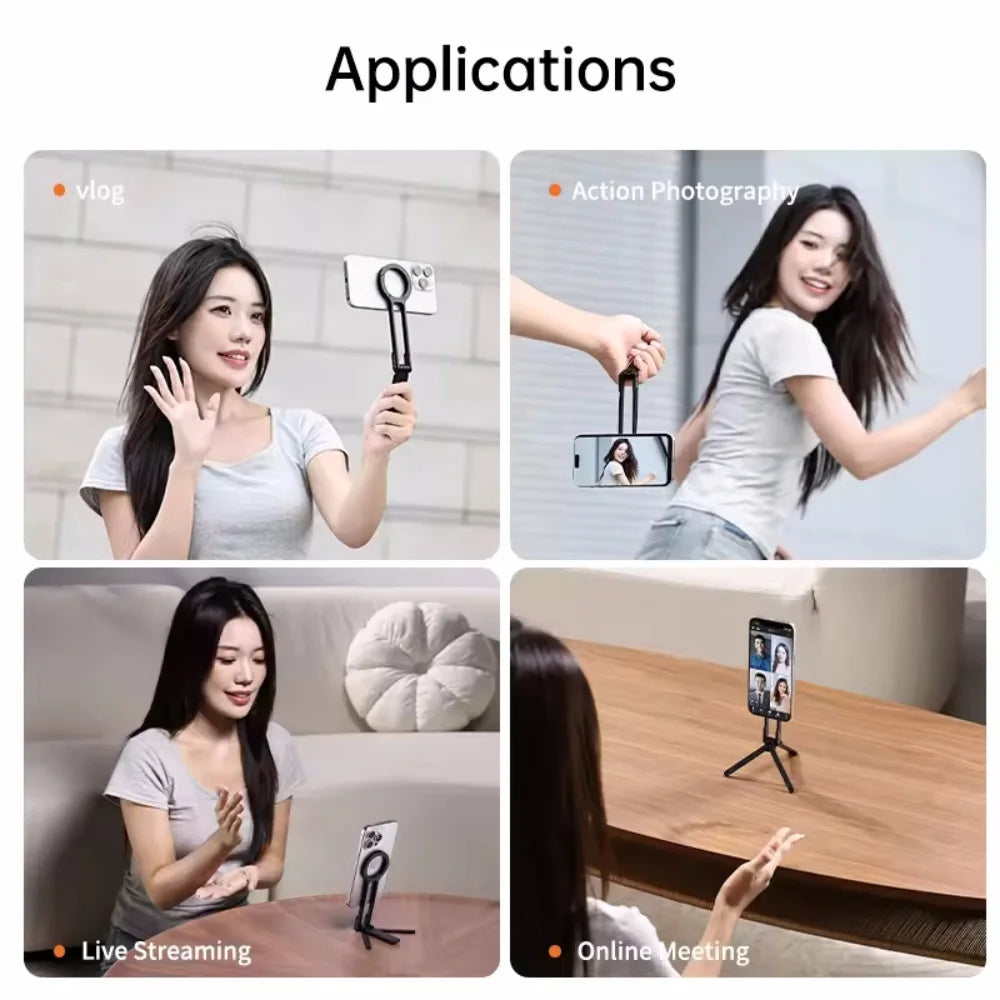 Ultimate Metal Phone Tripod: Magnetic Carabiner Mount for iPhone 16, 15, 14, 13 - Portable Dual-Sided Desk Holder