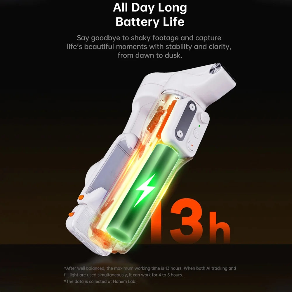 Isteady V3 Gimbal Stabilizer for Smartphone, Phone Gimbal with Magnetic AI Tracker, Built-In Extension Rod, Tripod, Fill Light, Phone Stabilizer for Video Recording, Youtube, White