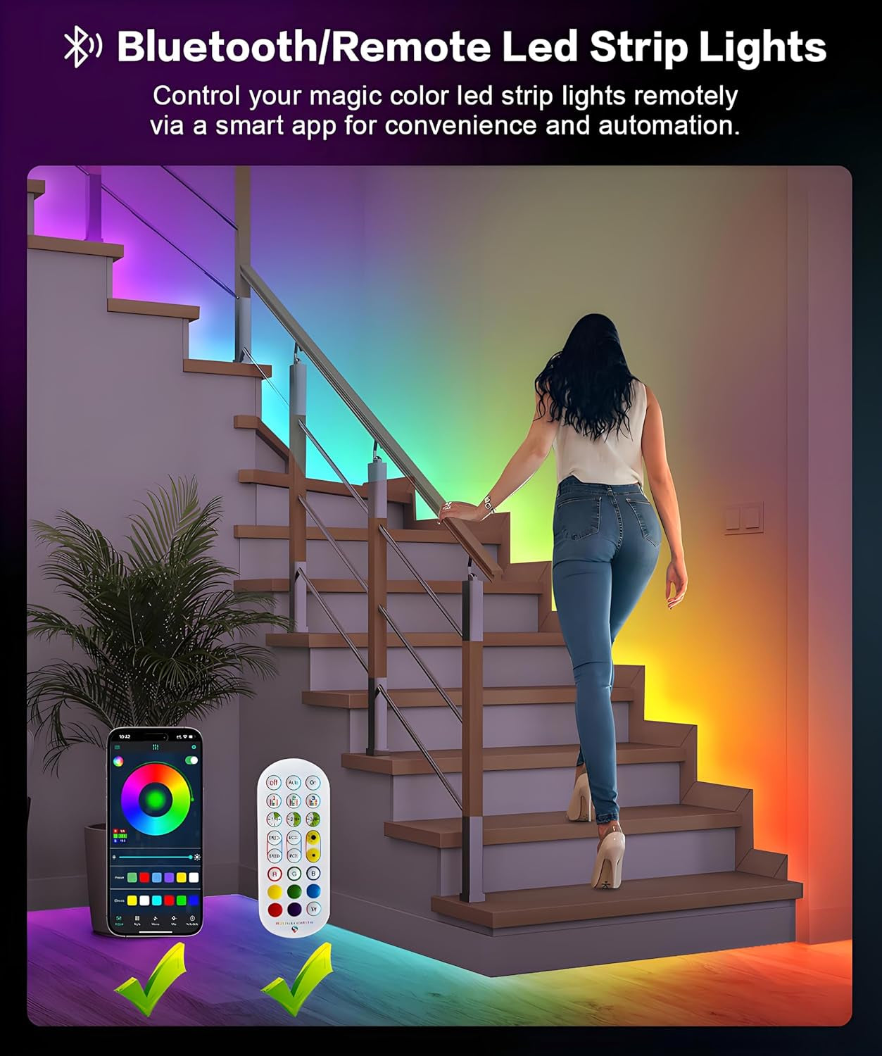 100Ft Smart LED Strip Lights - Color Changing, Music Sync, Bluetooth Control for Bedroom & Party Decor
