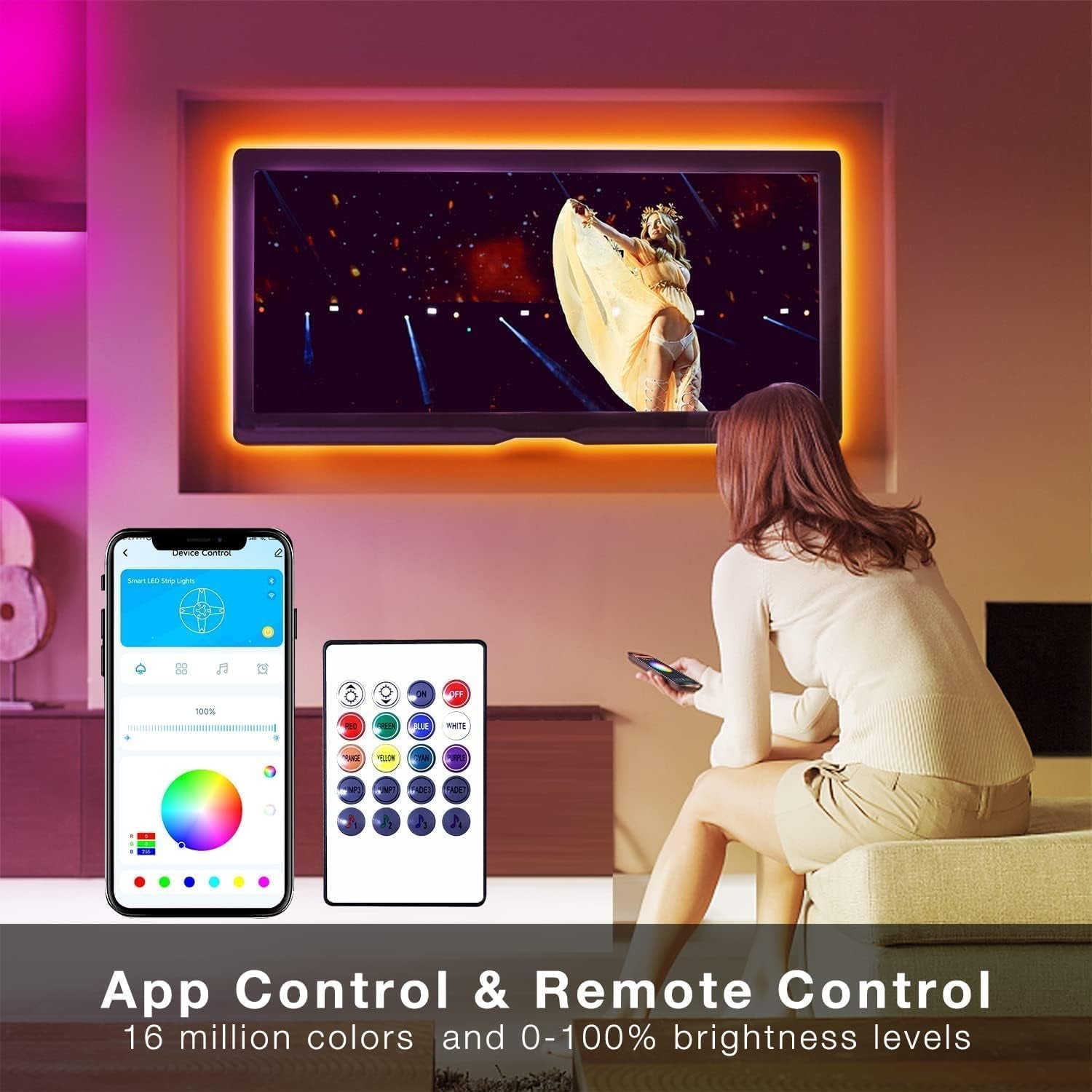Illuminate Your Home with 50 FT Smart RGB LED Strip Lights - Voice Control with Alexa & Google Assistant, Music Sync for Ultimate Bedroom Vibes!
