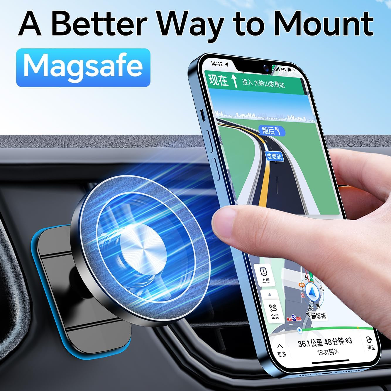 MagSafe Car Mount - 20 Strong Magnets, 360° Magnetic Phone Holder for iPhone 16 Pro Max, 15, 14, 13, 12 Plus - Perfect Car Accessory for Men & Women